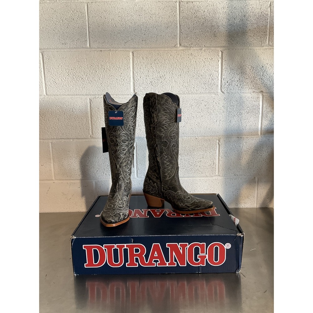 Durango Crush Tall Western Boot Womens 8.5 Distressed Graphite Leather Snip Toe